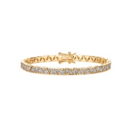 PAVOI 18K Yellow Gold Plated Simulated Diamonds Bezel Set Tennis Bracelets for Women - Cubic Zirconia Stones Trillion Statement Bride Gold Bracelet Stack - Size 6.5"