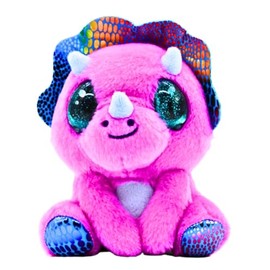 EyeLuvs 5-inch Triceratops- Shake & Sparkle- Purple, Fluffy Dinosaur with Glitter Globe Effect Eyes, Stuffed Animal, Made with Kid Safe Materials