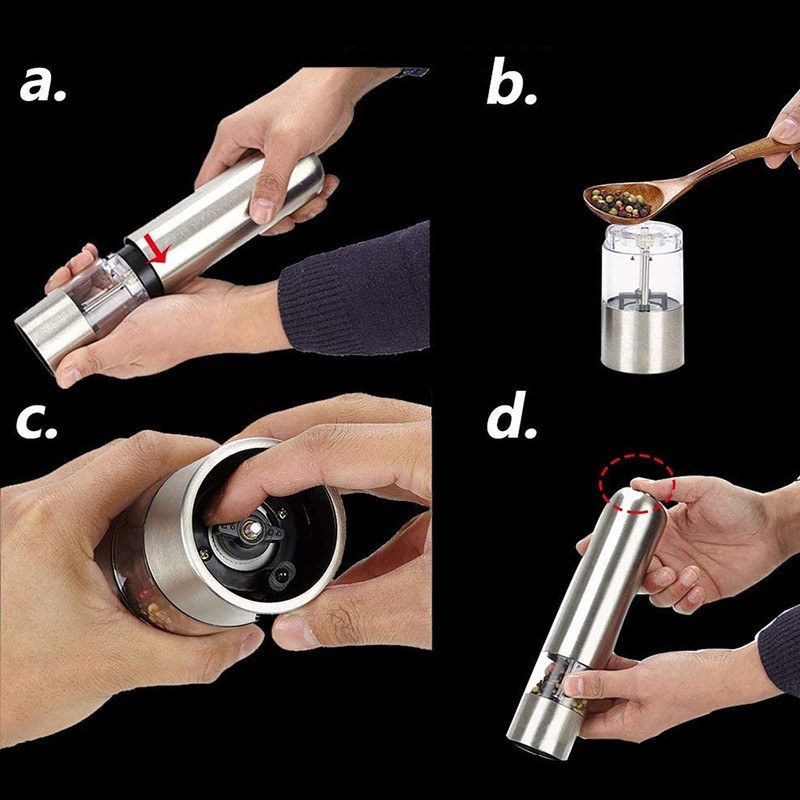 Stainless Steel Electric Kitchen Pepper Grinder Cordless Battery Powered Adjustable