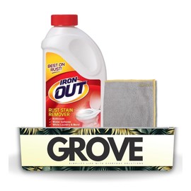 Iron Out Rust Remover Powder 28 oz Bundle with Microfiber Cloth - Rust Stain Remover - Hard Water Toilet Stain Cleaner - Dissolves Rust on Tubs, Sinks, and Showers - (2 Items)