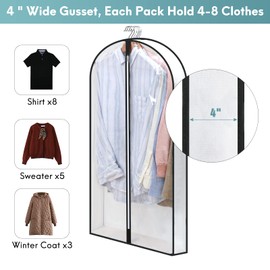 Clear Garment Bags for Hanging Clothes W/ 4" Gussetes, 4 PCs Garment Bags, Hanging Clothes Storage, Suit Bags for Closet Storage and Travel - 24'' x 40''/4 Pack