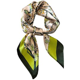 Muzly Women's Scarf, 27.6 x 27.6 inches (70 x 70 cm), Silk-like, Neckerchief, Square, Beautiful Bandana, Commute, Office, Casual, Travel, Gift, 4#Green