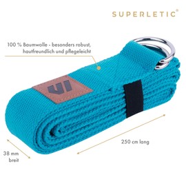 SUPERLETIC® Yoga Strap I Yoga Strap Made of 100% Cotton I Yoga Accessories I Yoga Band with Adjustable D-Ring Buckle and Additional Elastic Band