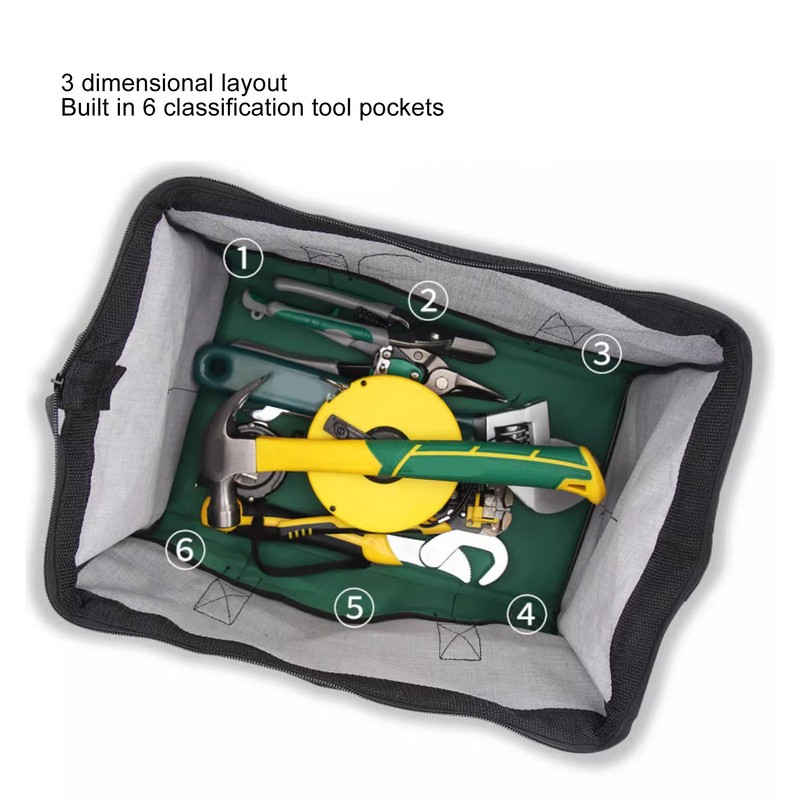Tool Bag Adjustable Shoulder Strap Ergonomic Handle Multipurpose Large Capacity