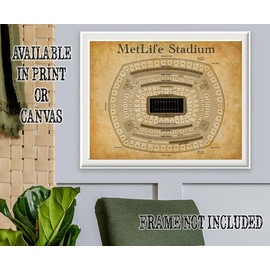 MetLife Stadium Seating Chart 18x24 Stretched Canvas - Vintage Football Blueprint Art, New York Sports Memorabilia, Retro Layout, Man Cave Decor, Sports Bar Art, Office Wall Decor, Football Fan Gift