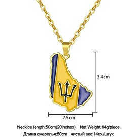 Collar con colgante de bandera de la isla de Barbados, mapas de Barbados, color dorado, joyería del mar Caribe, regalos étnicos