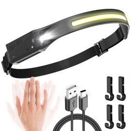 UNBON - Faro LED recargable, lámpara principal con sensor de movimiento para senderismo, correr, reparar pesca (paquete de 1), LX200                  