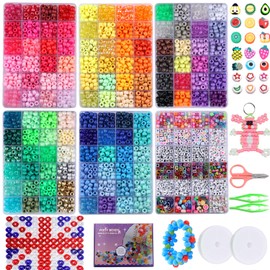 4000pcs Pony Beads, 6 in 1 Bracelet Making kit, and 1000pcs Letter Bead, Kandi Beads Colourful Bead Easy to Learn DIY Craft Making Kit