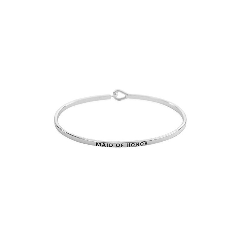 Inspirational Letter Bar Metallic Bangle - Positive Message Engraved Delicate