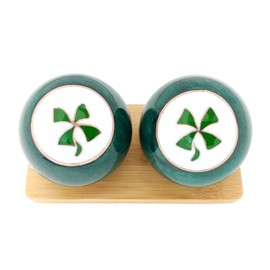 Top Chi Four Leaf Clover Baoding Balls with Bamboo Stand (Medium 1.6 Inch)