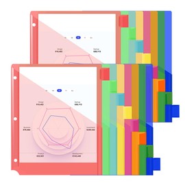 XUCHUN 8-Tab Binder Dividers with Pockets, Plastic Tab Dividers for 3 Ring Binder Organizer,3 Hole Sheet Protectorsh for US Letter Size in 0.5”,1”,2”,3 inch Binders