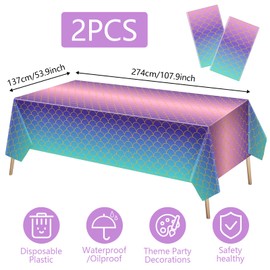 KIKVTER Mermaid Tablecloth, Pack of 2 Mermaid Party Tablecloths, Mermaid Birthday Decoration, Birthday Tablecloth, Mermaid Theme Party Decorations for Girls, Birthday, Wedding