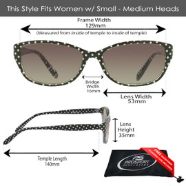 proSPORT Women Reading Glasses Polka Dot Black +1.50 Cute Chic Stylish Outdoor Gradient Reader Retro Vintage Sunglasses