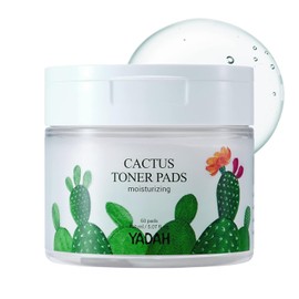 Yadah Almohadillas de tóner para cactus, 5.07 onzas líquidas, 60 unidades, exfoliante de limpieza facial sin crueldad, toallitas de tratamiento hidratante para poros claros, acné, piel sensible y seca