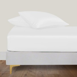 Linenwalas 100% Natural Bamboo 3 Pcs Fitted Sheet Set With Secure Elastic Deep Pocket - Softest Cool Bedding Perfect for Skincare -1 Fitted Sheet & 2 Pillowcases (Kingsize, White)