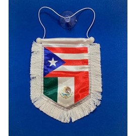 Puerto Rican Mexican flag for car accessories Mexico & Puerto Rico Car Flags Mexico rearview mirror decoration Combo - Dual Heritage Rearview Mirror Decor for Every Drive