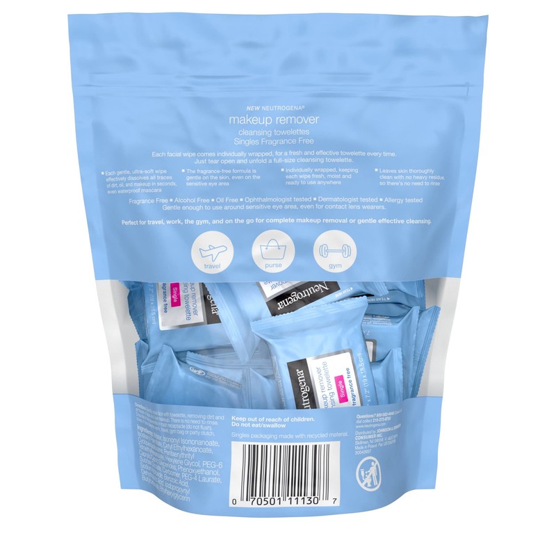 Neutrogena Fragrance-Free Makeup Remover Cleansing Towelette Singles, Individually-Wrapped Daily Face