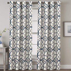 H.VERSAILTEX Blackout Curtains 84 Inch Length 2 Panels Geometry Print Curtain Drapes for Living Room Thermal Insulated Grommet Window Curtains for Bedroom - Modern Geo Line Grey and Navy