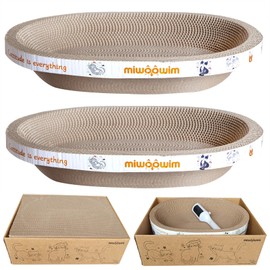 Miwoowim 3PCS 2 Cat Scratcher Bowl +1 Corrugated Scratch Pad with Box,Oval Shape Cat Scratcher Cardboard Bed, Scratching Lounge Bed, Cute Round Scratcher for Indoor Cats