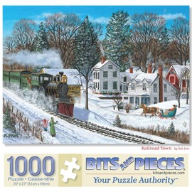 Bits and Pieces - 1000 Piece Jigsaw Puzzle for Adults - 20" x 27" - Railroad Town - 1000 pc Snowy Train Winter Jigsaw by Bob Fair