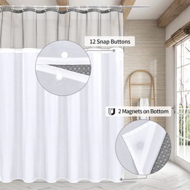 MitoVilla Grey Waffle Shower Curtain Set with Snap-in Liner, Modern Waffle Weave Fabric Shower Curtain, Luxury Heavy Duty Cloth Shower Curtain for Neutral Hotel & Spa Bathroom Decor, 72 x 72