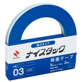 Nichiban NW-K5 Double-Sided Tape, Knife Tack (Strong), 2 Rolls, 0.2 inches (5 mm) x 59.9 feet (18 m)