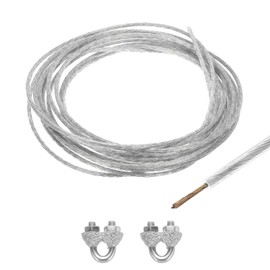 sourcing map 3mm (1/8 inch) Clear Vinyl Coated Wire Ropes, 6m /20ft Galvanized Steel Cable Wire Rope with 2PCS M3 Loop Sleeves for String Light Hanging, Deck Railing, Garden Wire