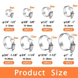 Dianrui 177 PCS Hose Clamp Assortment Kit 1/4"–2" (6-51mm) Heavy Duty Hose Clamps Stainless Steel 304, Worm Gear Hose Clamp Kit for pipe, Fuel Line, Tube, Automotive and Marine—with Screwdrivers