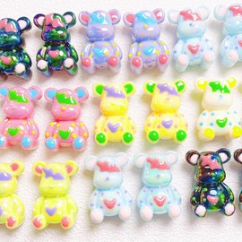 10PCS Cartoon Bear Beads for Crafts, 23 * 21MM Acrylic Focal Beads for Pen Large Loose Beads for Keychain Making, Coloful Bear Beads for Jewelry Bracelet Making Phone Strap DIY Projects