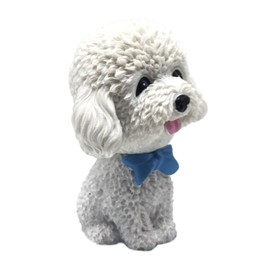 IBWell Mini Bobbing-Head Dog for Car Dash Board Decor,Dashboard Doggy Puppy Teddy Toy with Adhesive Tab（Poodle） (White)