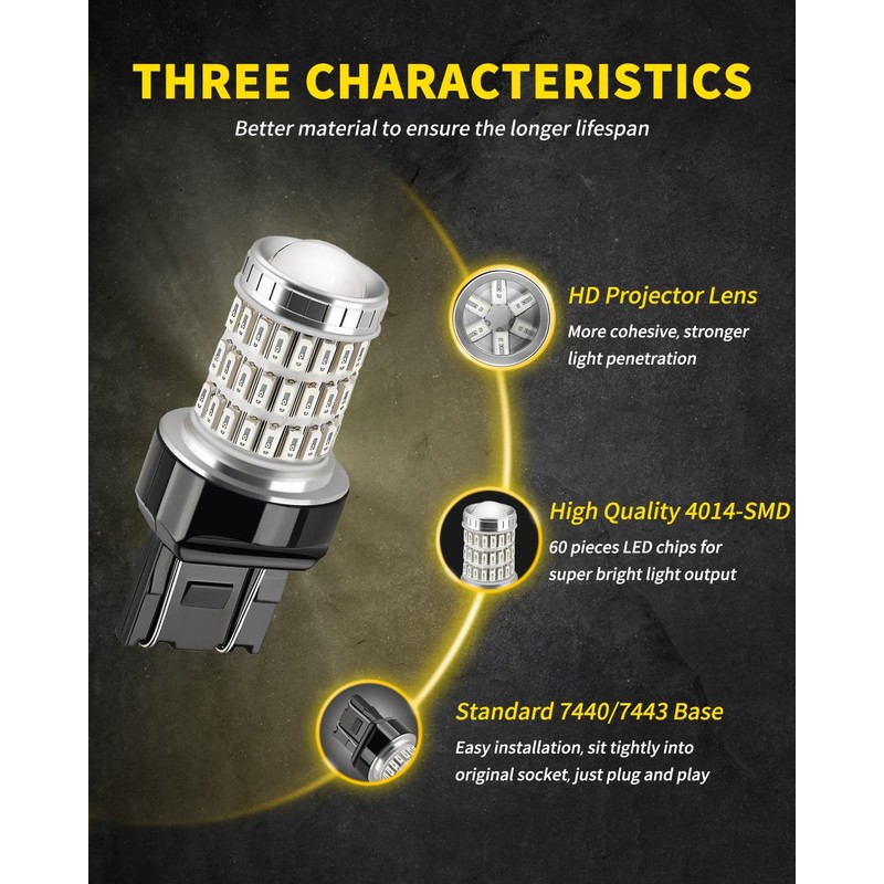 AUXLIGHT LED Strobe/Flash Brake Tail Light Bulbs 7443 7440 LED