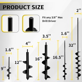SORANGEUN 5pcs Auger Drill Bit for Planting - Plant Auger for Cordless Drill - Bulb Planter Tool for Bulbs Planting&Holes Digging - 3/8" Hex Drive Drill