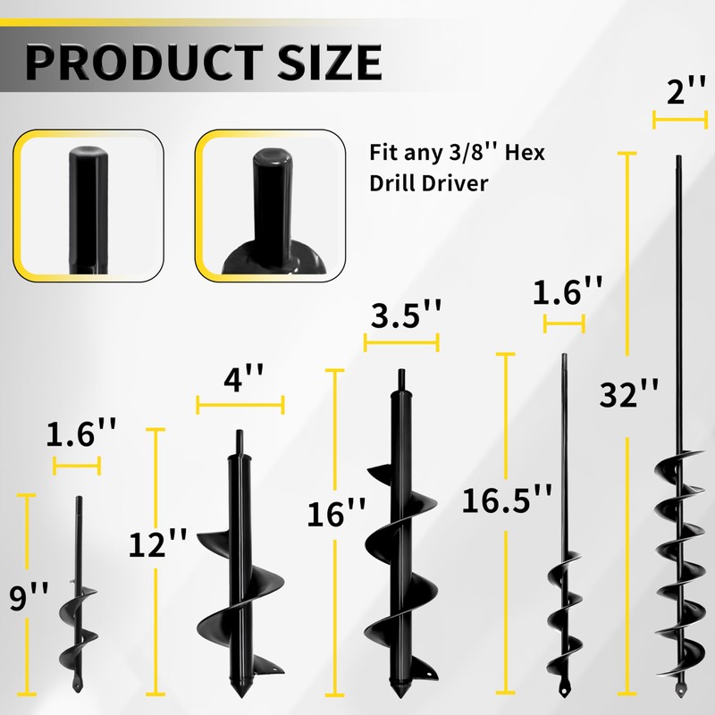 SORANGEUN 5pcs Auger Drill Bit for Planting - Plant Auger