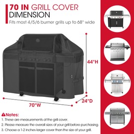 Unicook Grill Cover 70 Inch for Outdoor Grill, Large BBQ Cover with Side Handles and Air Vents, Heavy Duty Waterproof, Fade Resistant, Compatible with Weber Charbroil Nexgrill Kenmore BBQs, Black