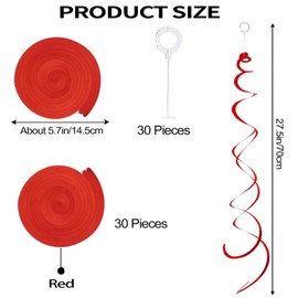 30 Pieces Hanging Swirl Party Decorations Ceiling Spiral Plastic Streamer for Birthday Graduation Wedding Celebration Baby Shower Party（Red）