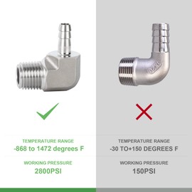 TAISHER 1PCS 304 Stainless Steel 90 Degree Elbow Hose Barb Fittings 5/16" Barb x 1/8" NPT Male for Fuel/AIR/Lquid/Gas with 1PCS Hose Clamp