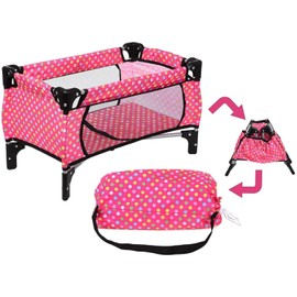 fash n kolor Doll Pack N Play Crib Polka Dot Design Fits up to 18" Dolls (Pink Polkadot)