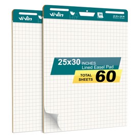ViVin Lined Sticky Easel Pad, 25 x 30 Inches Flip Chart Paper for Teachers and Students, Large Self Stick Easel Paper for School & Office, 30 Sheets/Pad, 2 Pads/Pack