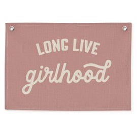 CEBTHN Long Live Girlhood Banner – Linen Canvas Wall Hanging Flag, Girls Room & Nursery Decor, Playroom Wall Art, Baby & Toddler Room Decoration, 20x30 Inch - Pink