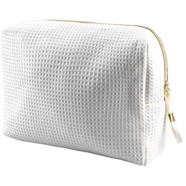 Waffle Cotton Toiletry Bag, 240 g/m², Gold Zipper, 21 x 15 cm or 20 x 8 x 14 cm, White, beige, 20 X 8 X 14 Cm, Classic