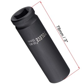 TA-VIGOR 12-Point Deep Impact Socket, 1/2-Inch Drive 15mm Metric Spindle Axle Nut Socket Driver Wrench, Durable CR-MO Steel 78mm Length Nut Impact Socket for Auto Repair Easy Removal