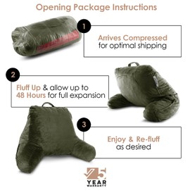 Nestl Reading Pillow Standard Bed Pillow, Back Pillow for Sitting in Bed Shredded Memory Foam Chair Pillow Reading & Bed Rest Pillows Olive Green Back Pillow for Bed, Bed Chair Arm Pillow with Pockets