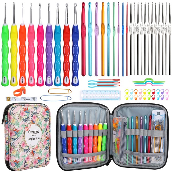 LOOEN Crochet Hooks Set-Yarn Needles Coloured Aluminum with Storage Case