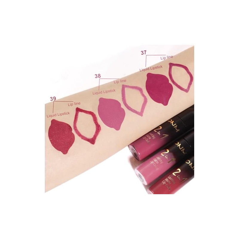 evpct- Juego de 3 lápices labiales mate, delineadores y pintalabios