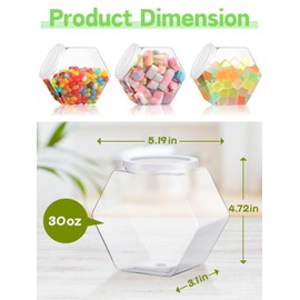 Glazeal 8pcs Plastic Candy Jars 30oz with 8pcs Spoons,16 Pcs Label Stickers & 1 Pen, Hexagon Candy Containers with Airtight Lids for Candy Buffet, Kitchen Storage Containers Set