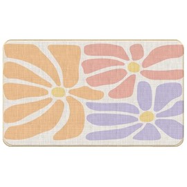 QGFM Abstract Boho Floral Door Mat, Groovy 70s Retro Pastel Floral Door Mat for Front Door Porch, Flower Bath Mat, Floral Indoor Outdoor Rug Doormats for Outside Entry, Boho Welcome Mat, 17x30 Inches