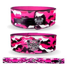 Arsa Fitness 10MM Competition Weightlifting Lever Belt for Men & Women, Powerlifting, Bodybuilding, & Strength Training - Camoflage Series (Pink Camo, Large)