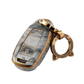 ontto Tie-dye TPU Car Key Fob Cover fit for Hyundai Santa Fe Palisade Accent Kona Nexo Veloster Elantra GT Verna i30 Smart Case Keyring Keychain Key Holder Accessories Gray