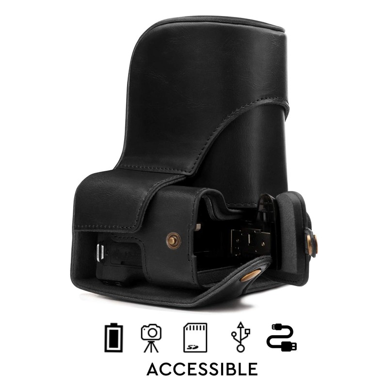 MegaGear Leather Camera Case, Black, for Canon EOS M6 Mark