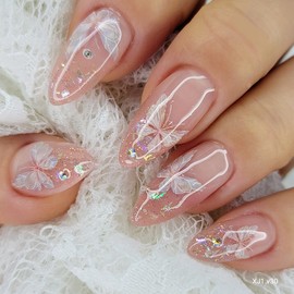 Glow Butterfly Handmade Nail Tips - Oval / 글로우 나비 수제네일팁 - 오벌XS
